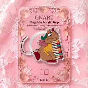 Cute Chubby Mouse Carrying Books MagSafe Acrylic Grip, Fairy Tale Bookworm Mouse Phone Holder, Bookish Princess Friend Phone Stand, Glossy Storybook Lover Gift, Acrylic Phone Accessory