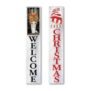 Autumn & Snowman Kisses 7x40 Double-Sided Porch Sign