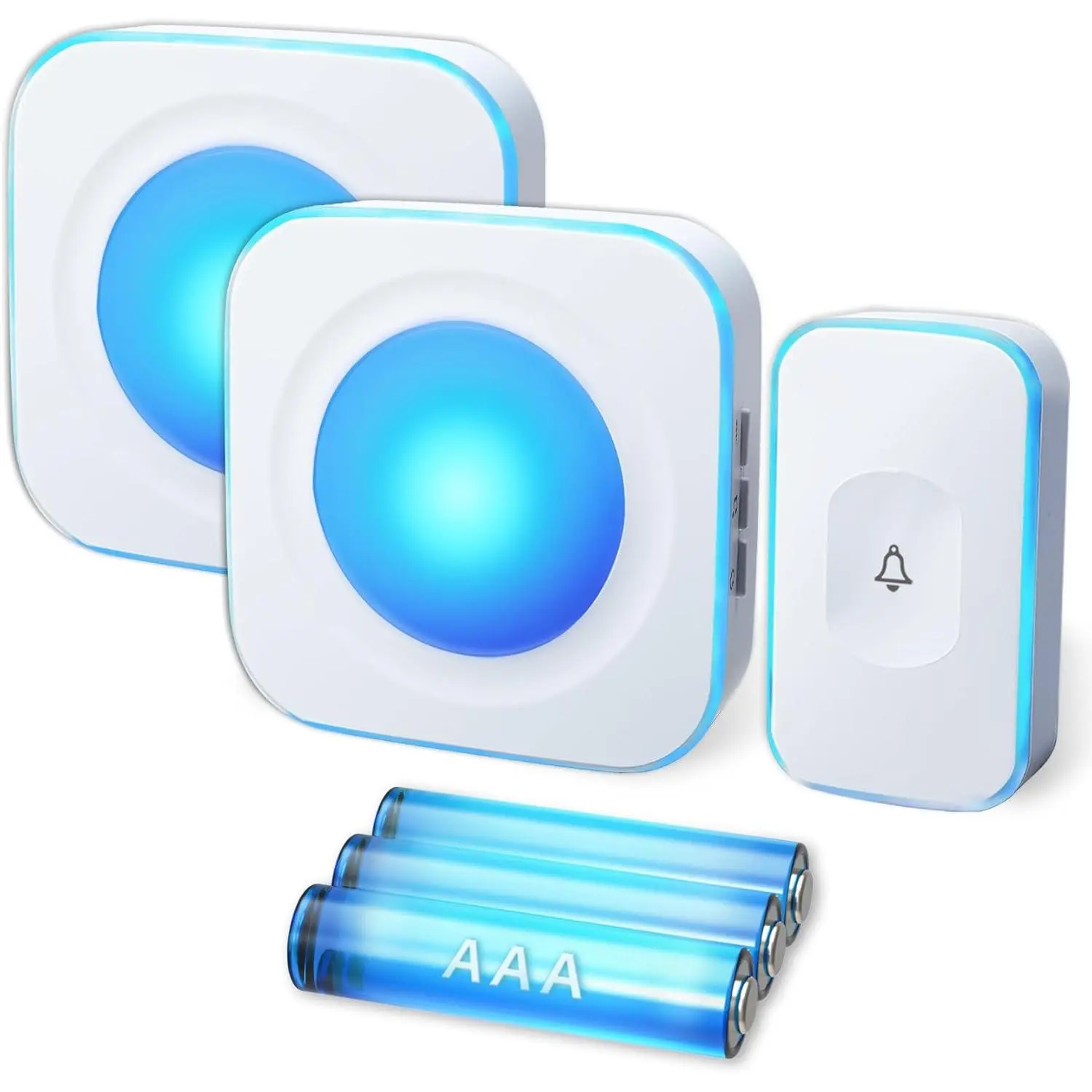 Wireless Smart Doorbell, 3 Years Service Life, Battery-Operated Home Security Doorbell with Built-In CR2032 Lithium Batteries (1200FT Range) for Hearing Impaired, 1 Button, 2 Portable Receivers, 36 Ringtones, 4 Volume Levels, White, Batteries Built-In