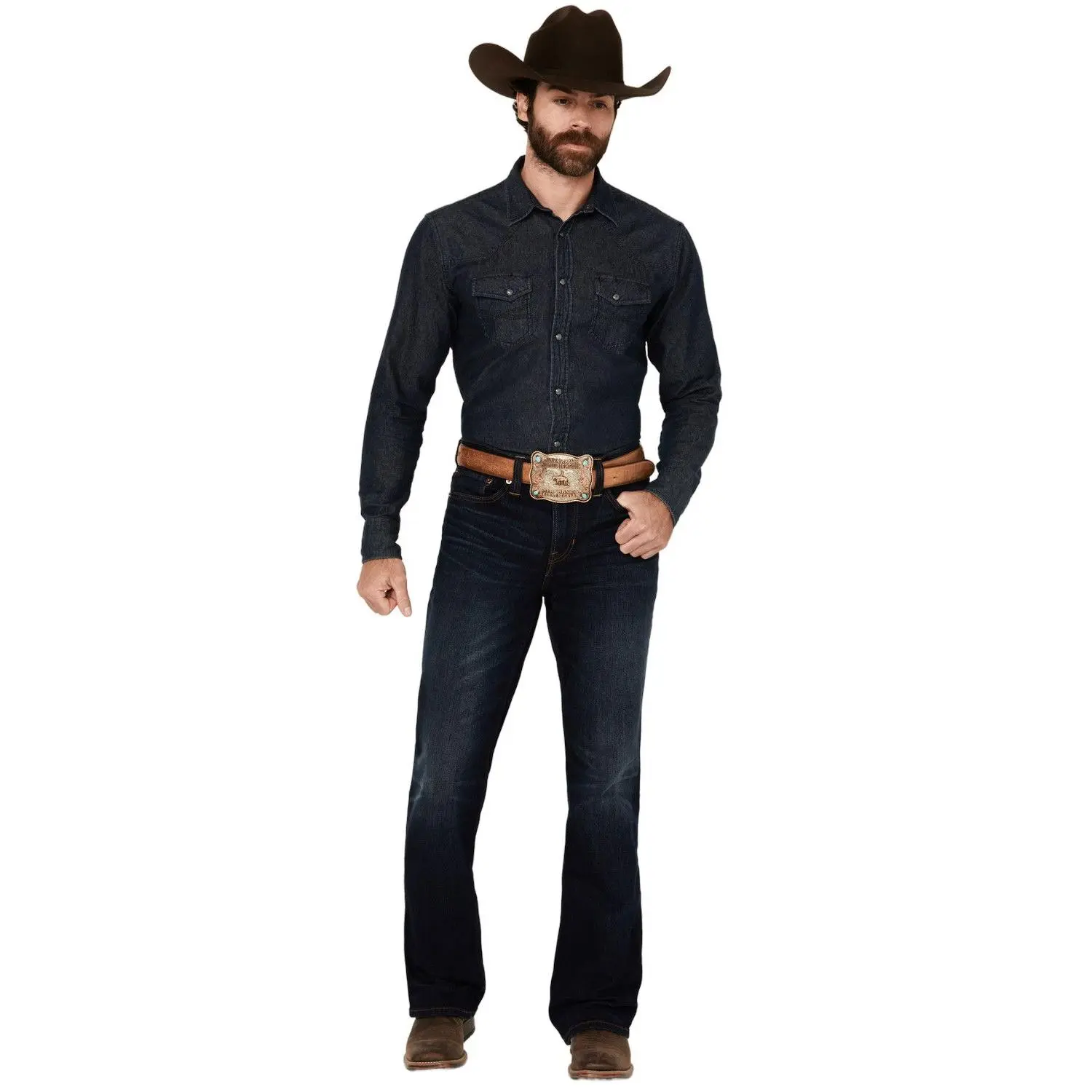 Blue Ranchwear Men's Carbon Dark Wash Slim Bootcut Stretch Denim Jeans - Brfa24j97-Dkw