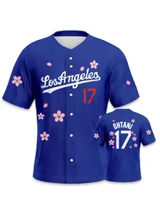 Los Angeles #17 Shohei Ohtani Men's Baseball Jersey, "Los Angeles" with Cherry Blossom Print, Los Angeles Dodgers Style, Classic Blue Color Scheme, Perfect Gift for Shohei Ohtani Fans, Baseball Shirt