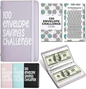 100 Envelopes Money Saving Challenge Binder, Portable Savings Challenge Book Budget Binder with Cash Envelopes, Easy and Fun Way to Save $10,000 or $5,050, For Family, Friends
