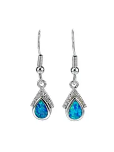 Luxury Blue Opal Drop Shape Hanging Earrings for Ladies Fashion Wedding Jewelry Birthday Valentine's Day Gifts for Girlfriend