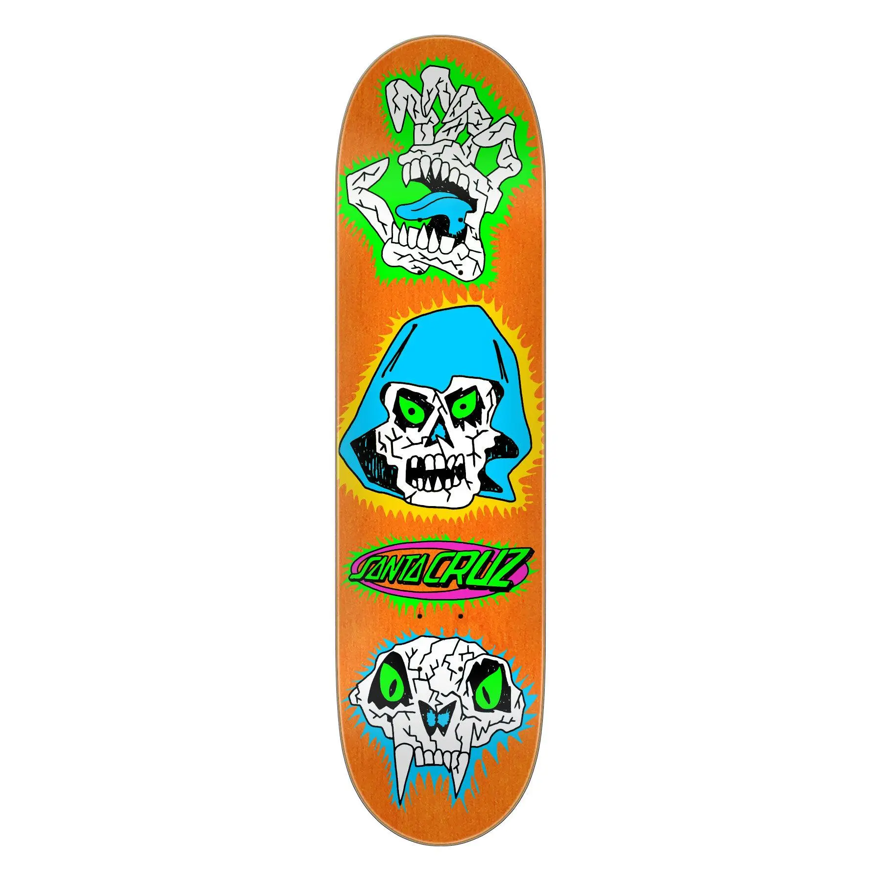 Santa Cruz Skateboards FeelBase Scribble Head Skateboard Deck, 7.75in x 30.25in Compact Size, Short Wheelbase for Flip Tricks, 30.25 Inches, 7 Ply North American Maple, Maple Plywood, Blue Top Veneer, Concave, Scribble Head Artwork