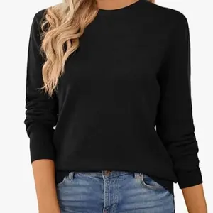 QUALFORT Women's 100% Cotton Knitwear, Classic Long-Sleeve Crewneck Pullover, Lightweight Regular-Fit Top for Everyday Wear