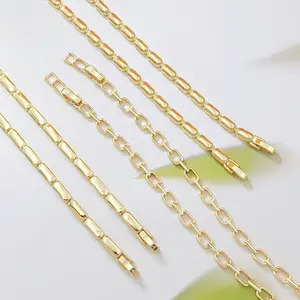 Women's 14K Gold Plated Paperclip Chain Bracelet, Dainty Rectangular Link Bracelet, Minimalist Shiny Gold Chain Bracelet for Everyday Wear