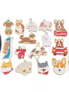 15pcs Fashion Cartoon Corgi Dog Charm, Alloy Animal Cute Teddy Dog Pendant, DIY Bracelet Necklace Earrings Keychain, Handmade Jewelry Crafting