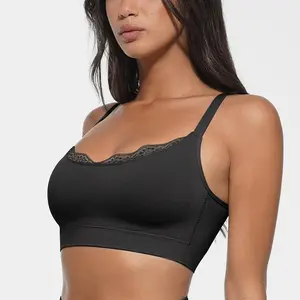 FeelinGirl #LIVE Lace Trim U-Plunge Bralette Wireless Seamless Wireless Everyday Bras Comfortable