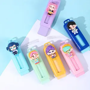 Kpop Hunter Witch Team Push-Pull Erasers Set, Cartoon Magic Girl Pencil Rubber, School Study Stationery, Small Gift for Students