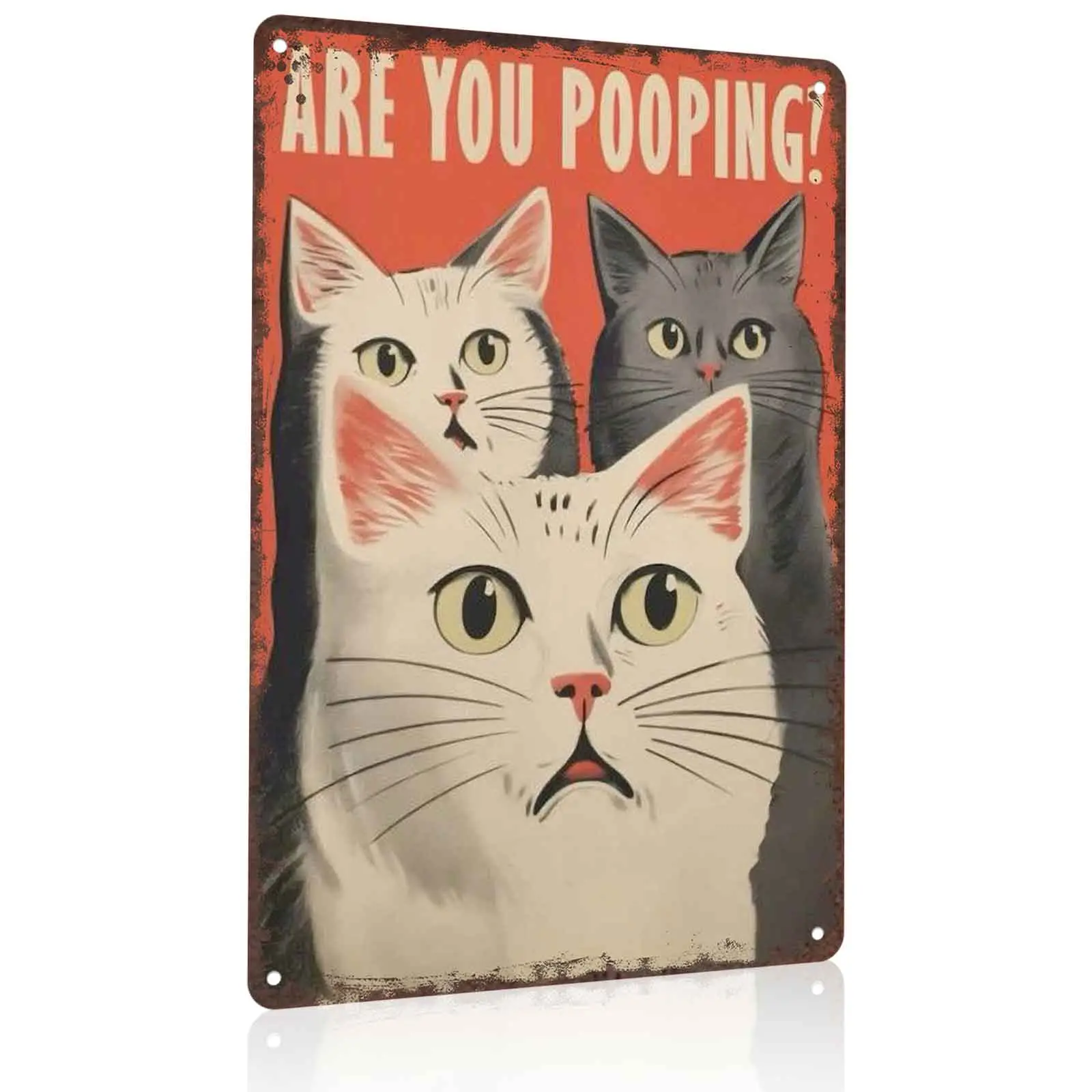 Are You Pooping? 3 Surprised Cats 12x8 Inch Aluminum Metal Sign - Funny Cat Lover Wall Decor for Bathroom, Restroom, Powder Room - Retro Tin Sign Gift for Cat Parents & Pet Enthusiasts