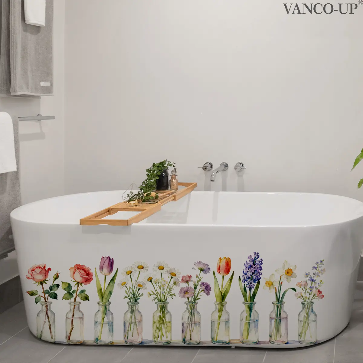 A piece of (30*90cm) 2D flat bathtub sticker with various flowers, for home decoration, Decorative Sticker, self-adhesive, N20476-KR