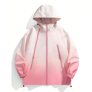 Bmuvlss Men'S Lightweight Hooded Jacket - Gradient Blue to White Zip-Up Windbreaker with Pockets, Casual Outdoor Workwear for Spring & Fall, Regular Fit, Spring Fall Clothing, Sleek Modern Look, Functional Design, Active Lifestyle, Trendy Outerwear, Durab