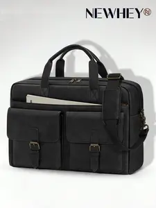 Messenger Bag for Men 16 Inch Leather Laptop Bags Work Computer Briefcase Vintage Mens Satchel Shoulder Bag for Work, Office, Business, Travel, Brown，Black