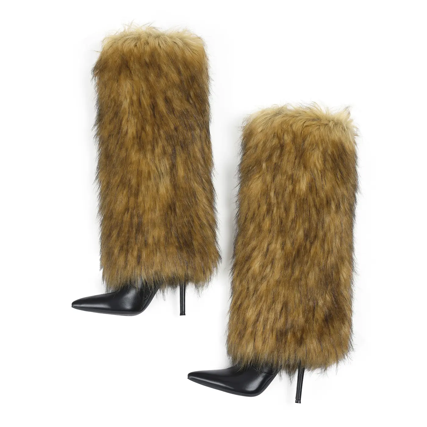Women's Winter Over Knee High Fur Fluffy Boots with Soft long Plush Faux Fur  Lining Pointed