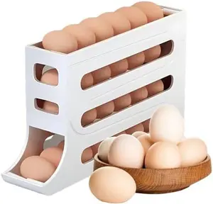 Automatic Rolling Egg Storage For Refrigerator, Fridge Organizer, Space Saving Refrigerator Egg Holder For Fridge ,Egg roller holds 28 Eggs,for Refrigerator,Kitchen,Cabinets,Tabl (White)
