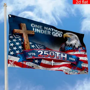One Nation Under God 250th Anniversary American Flag with Cross and Eagle, Patriotic Christian Banner, Durable Polyester with Metal Grommets, Ideal for Yard Decor and Independence Day