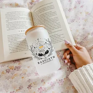16oz Frosted Glass Tumbler | Basgiath Dragon Design | Fantasy Bookish Cup