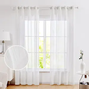 Deconovo Soft Crinkled Sheer Curtains - 2 Panels Set, Textured Grommet Window Drapes for Bedroom and Living Room
