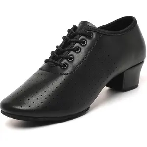 Dance Shoes for Women, Lace-up Black Jazz Shoes, Professional Latin Dance Heels, Ballroom Salsa Dance Shoes, Closed-Toe Split-Sole Low-Heel, Teaching Practice Performance Character Shoes