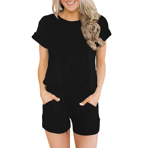 ANRABESS Rompers for Women Summer 2026 Casual One Piece Jumpsuits Short Pants Fashion Outfits Clothes Loungewear Pockets Overalls Womenswear Basic
