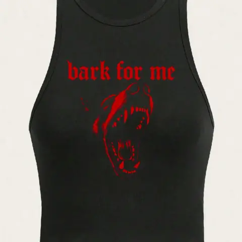 Women's Bark for Me Wolf Pattern Short Camisole Tank Top, Y2K Street Style Fashion Gothic Shirt, Casual Letter Print Vest Womenswear, Streetwear, Sleeveless Printed Top
