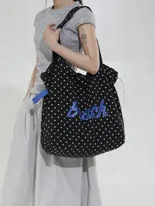 Women's Polka Dot Beach Tote Bag, Large Capacity Drawstring Shoulder Bag, Lightweight Casual Travel Handbag, Stylish and Practical