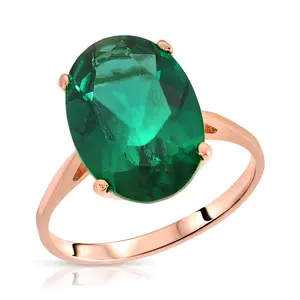 Galaxy Gold GG Stunning 4.50 Carats 14K Solid Rose Gold Brilliant Oval Cut Emerald Solitaire Ring with Genuine Vibrant Emerald Oval Shape Anniversary Engagement Promise Her Him Unisex (8.5)