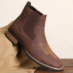 american style Men's Embroidery Boots With Golden Stitches Wear Ankle Boots Casual British Style Casual Shoes With Golden Stitches Decorated With Elegant Embroidery.