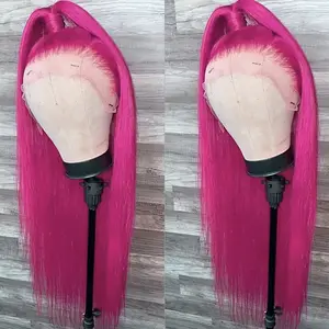 Hot Pink Lace Front Wig Long Silky Straight Lace Front Wigs 13x4 Free Part Pre Plucked Wig HD Glueless Heat-Resistant Fiber, Natural Look, Synthetic Lace Front Wig for Cosplay Daily Party Use