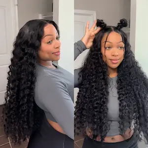 Mamushow 7x6 Glueless Water Wave Wigs 200% Density Human Hair With Drawstring Curly Wave Wigs Closure Wigs Pre Plucked Pre Cut Pre Bleached Wear and Go Wigs Outdoorfun Party Vacation Wigs