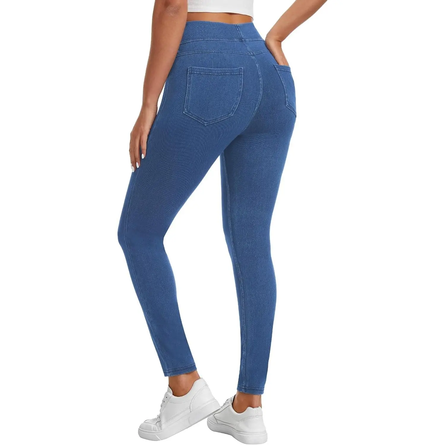 AVAMO Jeggings for Women Tummy Control Stretchy Skinny Jeans Pull On Elastic High Waisted Denim Jeans Leggings Trendy Medium Wash