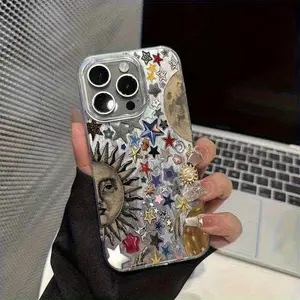 Half-face Retro Sun Colorful Star Shockproof Protective Phone Case, Suitable for iPhone 17 Air/16 Plus/15 Pro Max/14 Pro/13/12/11/XS Max/X Phone Case, Ideal Gift for Family, Friends, Lovers, Girlfriends DKYS03
