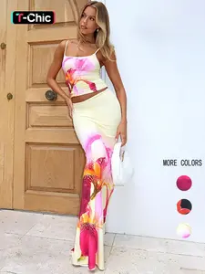 Women's Floral Print Knit Cami Top & Skirt Two-piece Set, Womenswear Casual Sleeveless Top & Skirt for Summer, Ladies Clothes for Beach Holiday Vacation, Matching Clothing Set Women, Cute Summer Outfit