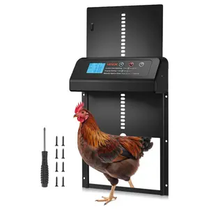 VEVOR Automatic Chicken Coop Door, Solar Battery Powered Chicken Door with LCD Display, Remote Control, Light Sensor Timer, Anti - Pinch Security, Aluminum Alloy Chick Run Gate Opener, Orange