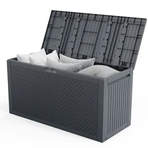 90gal Outdoor Garden Plastic Storage Deck Box Chest Tools Cushions Toys Lockable Seat tiktokshopspringglowup Resin