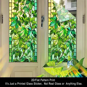 1PC, 2D Flat green leaf drooping pattern frosted glass window film, transparent PVC adhesive glass door and window decoration, removable and reusable glass stickers. 17.71x39.37 inches (45x100 cm), suitable for home, kitchen, room, indoor festival party s
