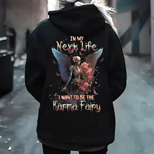 In My Next Life Karma Fairy Hoodie – Gothic Skeleton Angel Sweatshirt for Women, Karma Fairy Skeleton Hoodie for Women, Dark Feminine Gothic Hoodie, Witchy Karma Graphic Pullover, Tattoo, Bad Girls