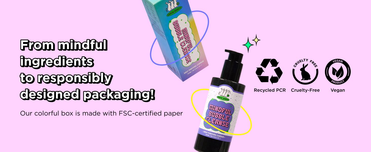 CHASIN' RABBITS Mindful Bubble Cleanse | Vegan All In One Face to Body Bubble Cleanser | Pore Purifying with Charcoal face wash for mens, For Oily Skin | 200mL/6.76 fl. oz