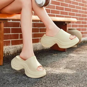 8cm Light Weight Platform High Heel Slippers Shoes for Women 2026 New Black/white/beige Chunky Slippers Shoes for Holiday