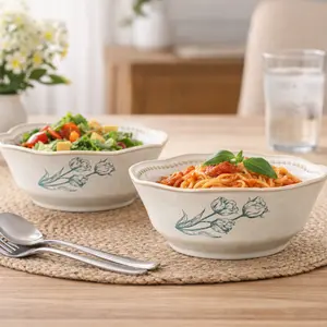 7.5 Inch Ceramic Soup Bowls Set Of 2, Tulip Floral Pasta Salad Cereal Ramen Chili Stew RiceBowls, Microwave Dishwasher & Oven Safe, Lead-Free Tableware