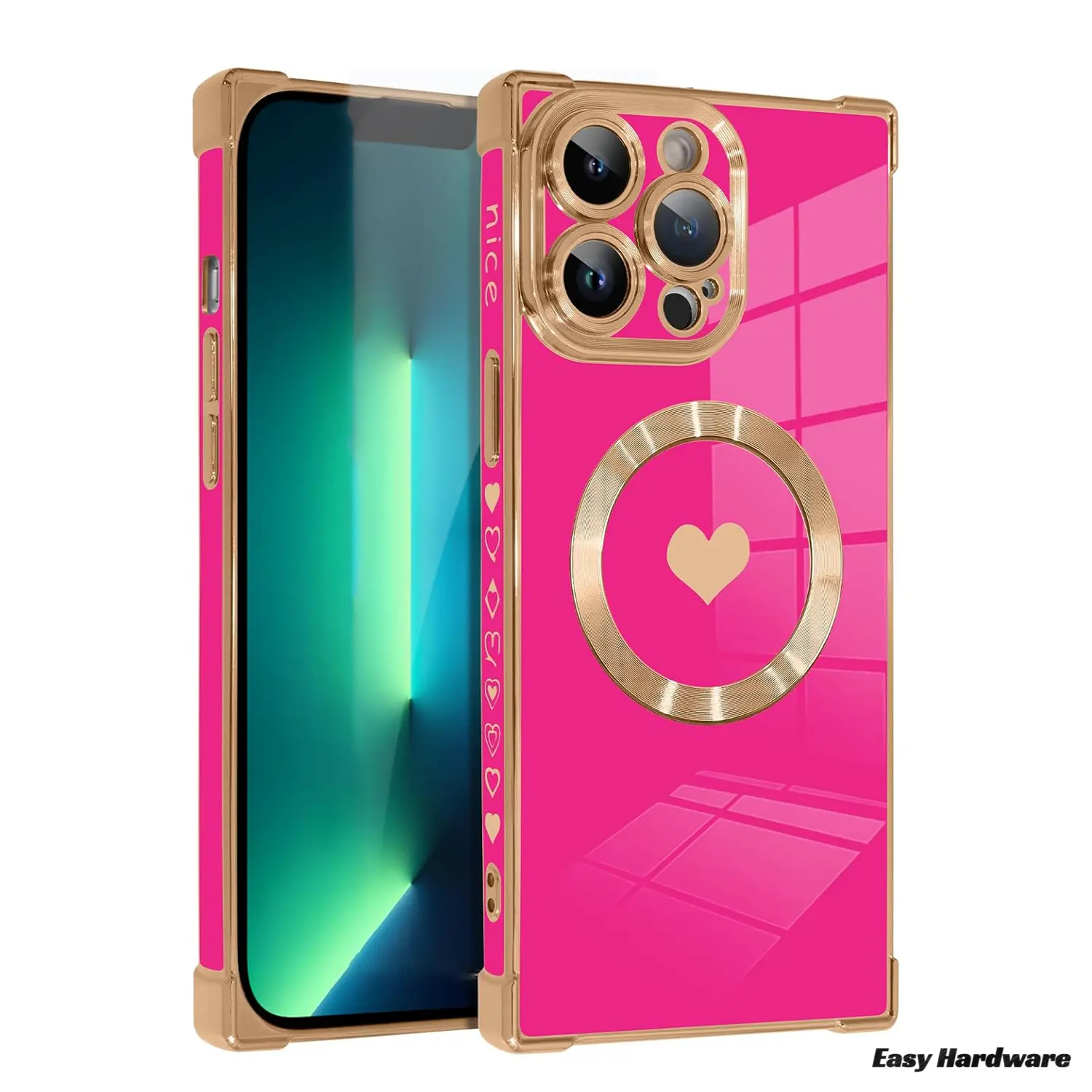 【Free ! Shippin】Square heart MagSafe Phone Csae for IP17 air 16 Pro max,IP 15plus, 14, 13 [Compatible with Magsafe] Back Shockproof Camera Lens Protector Rugged Durable Anti-Yellowing MagSafe case Gift for Girls & Women  case cases