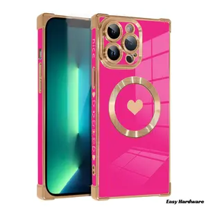 【Free ! Shippin】Square heart MagSafe Phone Csae for IP17 air 16 Pro max,IP 15plus, 14, 13 [Compatible with Magsafe] Back Shockproof Camera Lens Protector Rugged Durable Anti-Yellowing MagSafe case Gift for Girls & Women  case cases