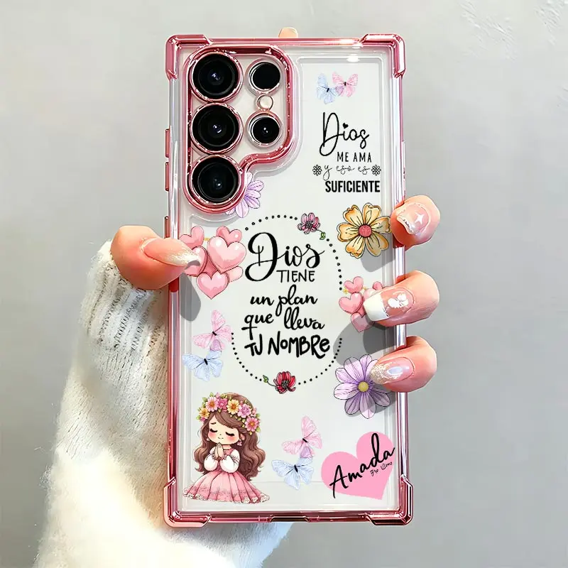 Patrón del plan de Dios Reinforced Corners Electroplated Soft Silicone Phone Case For Galaxy S26Ultra/S25/S24fe/S23/S22 Plus Drop Protection|Full Camera Protection|Anti-Scratch|Non-Smudge|Non-Slip|Anti-Yellow|Perfect Birthday Gift for Her