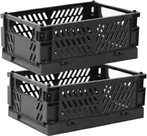 2-Pack Mini Foldable Plastic Storage Box Mini Plastic Baskets for Organizing and Storage for Home Kitchen Bedroom Bathroom Office. (Black, 5.9x3.8x2.2)