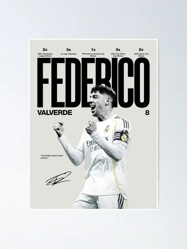 Federico Valverde Poster, NBA Basketball Wall Art, Real Madrid Star, Sports Art Prin Poster( Unframed - Print Only )