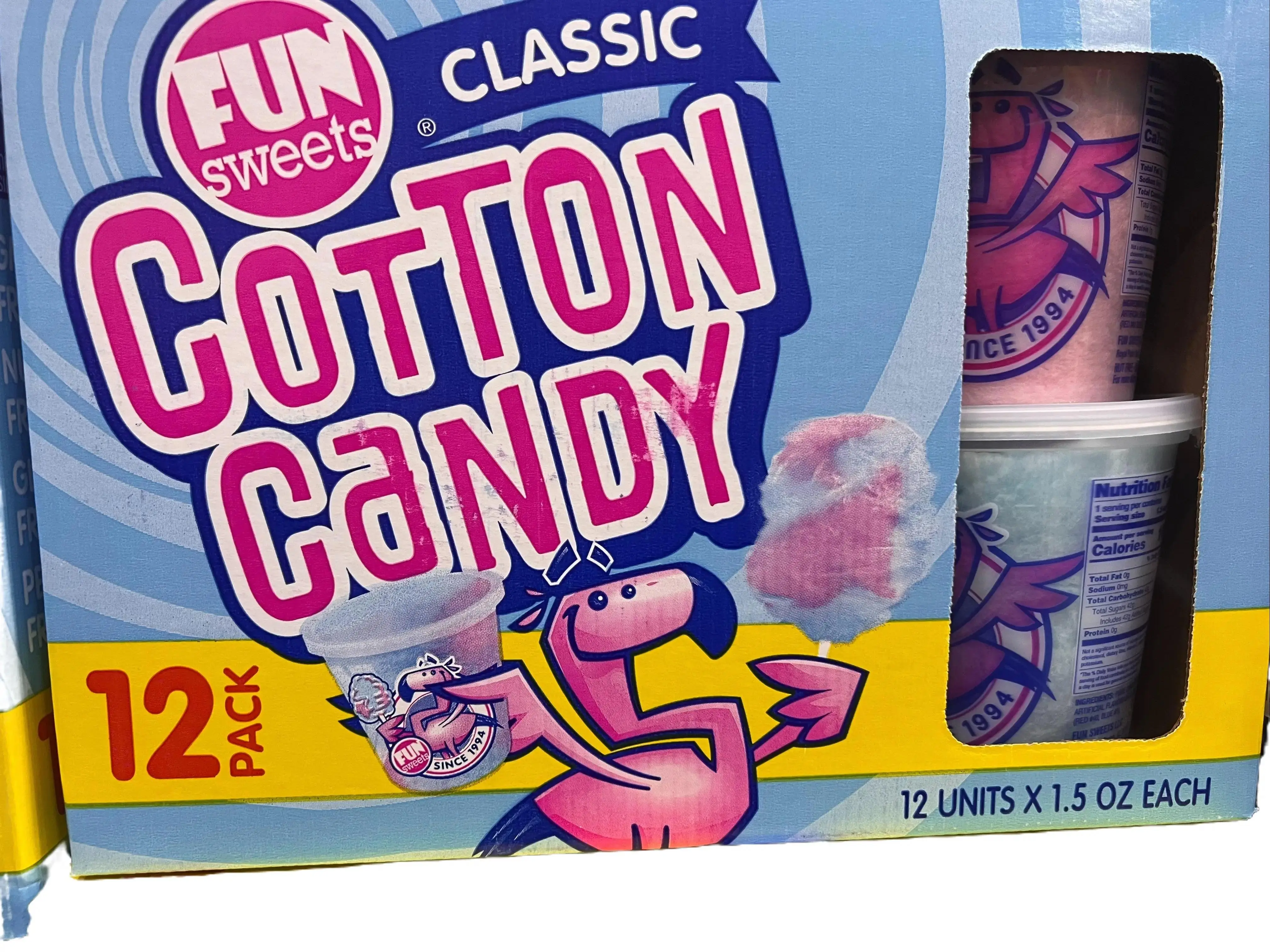 Fun Sweets Classic Multi Color Cotton Candy Party Box 12 Pack 1.5 Oz Tubs