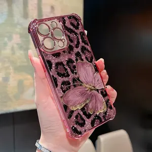 Four-corner anti-drop design, shiny leopard print phone case, suitable for iPhone 17, 16 Pro Max, 15 Plus, 14, 13, 12, 11, Air E transparent electroplated protective phone case.QXA816