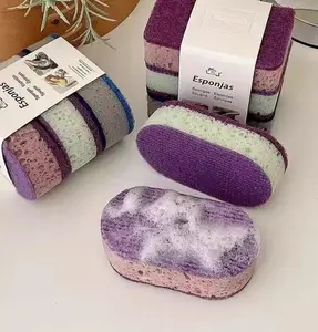 Scrubber Sponge 3 Count -Purple and GreenStriped Cleaning Tools