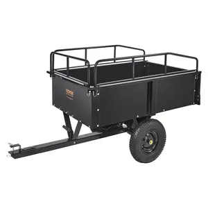 Heavy Duty ATV Trailer Steel Dump Cart, 750-Pound 15 Cubic Feet, Garden Utility Trailer with Removable Sides for Riding Lawn Mower Tractor