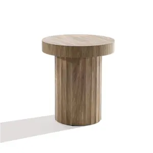LuxenHome Wood Round Side Table, 17.7'' Dark Oak Fluted Accent End Table, Mid-Century Modern Small Coffee Table, Nightstand for Living Room Brown
